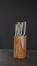 Acacia knife block with 5 knives - Image 2