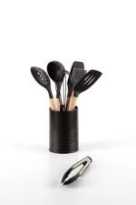 Set of 7 wooden-handled utensils with pot - Afbeelding 2
