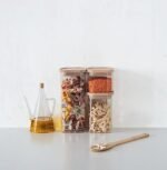 SET VAN 3 HERMET GLAZEN VOORRAADPOTTEN MET HOUTEN DEKSEL - Afbeelding 11