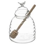 Glass honey pot with oak spoon