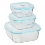 SET VAN 3 CLIPEAT KLEINE VIERKANTE GLAZEN DOOSJES