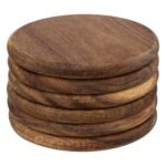 SET VAN 6 ONDERZETTERS DIAM 10 CM ACACIA