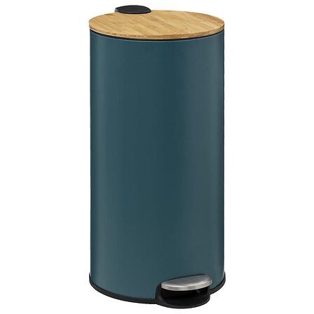 Modern Color petrol blue metal and bamboo pedal bin 30 l