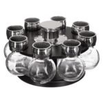 Revolving rack of 8 glass spice jars on ABS stand