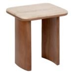 SET VAN 2 JIVAN TRAVERTIN HOUTEN SALONTAFELS L60 38CM - Afbeelding 3