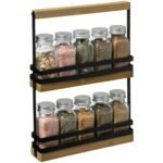 Blackwood rack of 10 glass jars including spices with wood and metal stand
