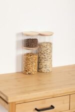 SET VAN 3 HERMETISCHE GLAZEN POTTEN MET HOUTEN DEKSEL - Afbeelding 13