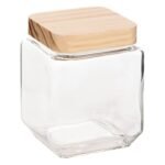 Square glass and pine jar 1.25 l