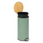 Modern Color pedal bin 30 l metal and bamboo green - Image 2