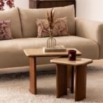 SET VAN 2 JIVAN TRAVERTIN HOUTEN SALONTAFELS L60 38CM - Afbeelding 12