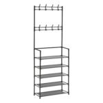 ENTREE KAPSTOK 8 HAKEN EN 5 PLANKEN INTISSA METAAL EN PLASTIC ZWART