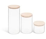 SET VAN 3 HERMETISCHE GLAZEN POTTEN MET HOUTEN DEKSEL - Afbeelding 11