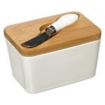 Seramik ceramic and bamboo butter dish and knife