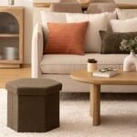 OPVOUWBARE POEF ZESHOEKIG JAKO BOUCLÉ KAKI - Afbeelding 7