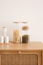 SET VAN 3 HERMETISCHE GLAZEN POTTEN MET HOUTEN DEKSEL - Afbeelding 12