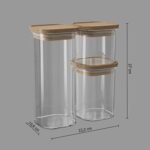 SET VAN 3 HERMET GLAZEN VOORRAADPOTTEN MET HOUTEN DEKSEL - Afbeelding 9