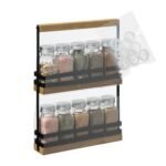 Blackwood rack of 10 glass jars including spices with wood and metal stand - Afbeelding 4