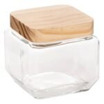 Square glass and pine jar 0.85 l