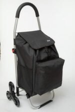 Folding black aluminium 6-wheel shopping trolley - Afbeelding 2