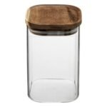 Hermet square glass and acacia jar 1 l