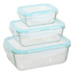 Set of 3 Clipeat large rectangular glass containers
