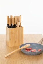 Blackbamboo bamboo knife and kitchen tool block with 5 knives 5 utensils - Image 2