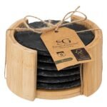 SET VAN 6 ONDERZETTERS DIAM 10 CM LEISTEEN MET REKJE - Afbeelding 3