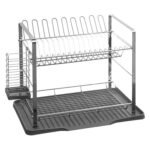 2-tier grey PP and metal dish drainer