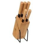 Blackbamboo metal and bamboo knife block with 5 knives