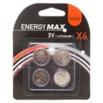 Pack of 4 CR2032 lithium button batteries with display