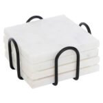 SET VAN 4 MARMEREN ONDERZETTERS DIAMETER 10 CM WIT