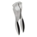 Stainless steel garlic press with rubber handle