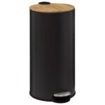 Modern Color black metal and bamboo pedal bin 30 l