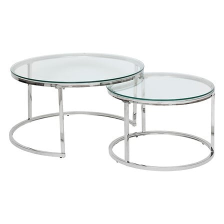 SET VAN 2 KNEO SALONTAFELS GLAS EN ROESTVRIJ STAAL