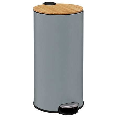 Modern Color grey metal and bamboo pedal bin 30 l