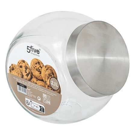 Nixo tilting glass and stainless steel candy jar 2.1 l