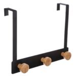 ZWART METALEN DEURKAPSTOK MET 3 BAMBOE KNOPPEN