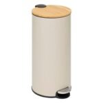 Modern Color pedal bin 30 l metal and bamboo linen beige
