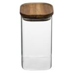 Hermet square glass and acacia jar 1.3 l
