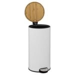 Modern Color white metal and bamboo pedal bin 30 l - Afbeelding 2