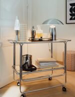 SERVEERWAGEN HORNWELL L. 92 X D. 40 X H. 71 CM GLAZEN BLADEN - Afbeelding 5