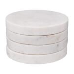 SET VAN 4 ONDERZETTERS DIAM 10 CM WIT MARMER - Afbeelding 3