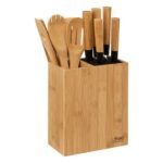 Blackbamboo bamboo knife and kitchen tool block with 5 knives 5 utensils