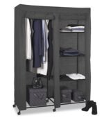 Kledingkast met hanggedeelte en 5 legplanken op wieltjes - Afbeelding 2